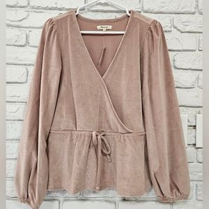 Madewell sz Large Corduroy Tie-Front Faux-Wrap Top NWT